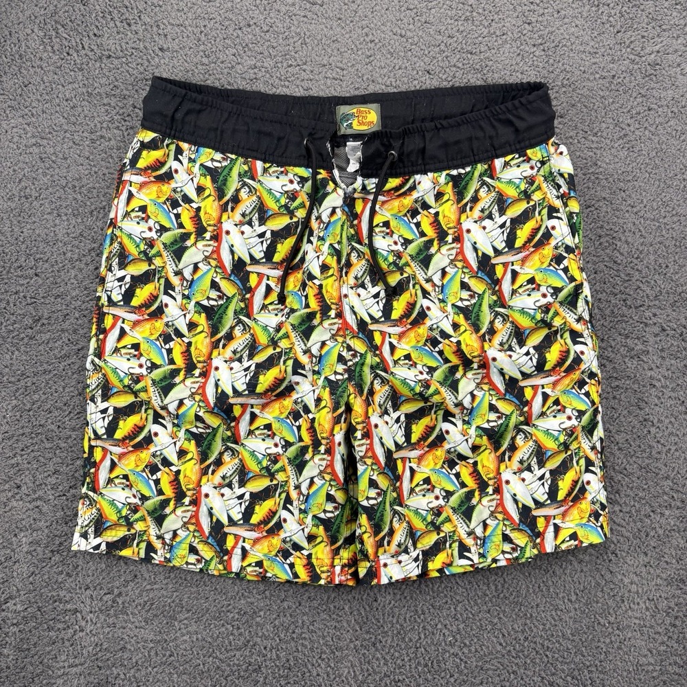 Bass Pro Shop Swim Trunks Men M (32x7)‎ AOP Fish Tackle Bait